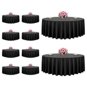 fathersdaygift VEVOR Black Round Tablecloths 10 Pack, 120 Inches in Diameter, Stain- Wrinkle- Resistant, Machine Washable Table Clothes, Polyester Fabric Table Covers for Wedding, Party, Banquet, Formal Events