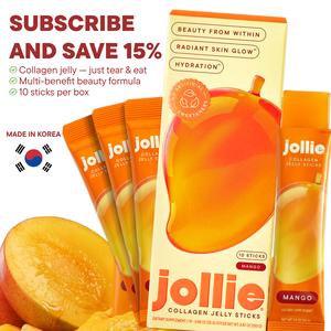 Jollie Edible Collagen Jelly Sticks, Mango Flavor - Korean-Made Healthcare Dietary Supplement with Marine Collagen, Hyaluronic Acid, Probiotics, CoQ10, Glutathione, Natural Ingredients for Skin Care, Hair & Nail Support