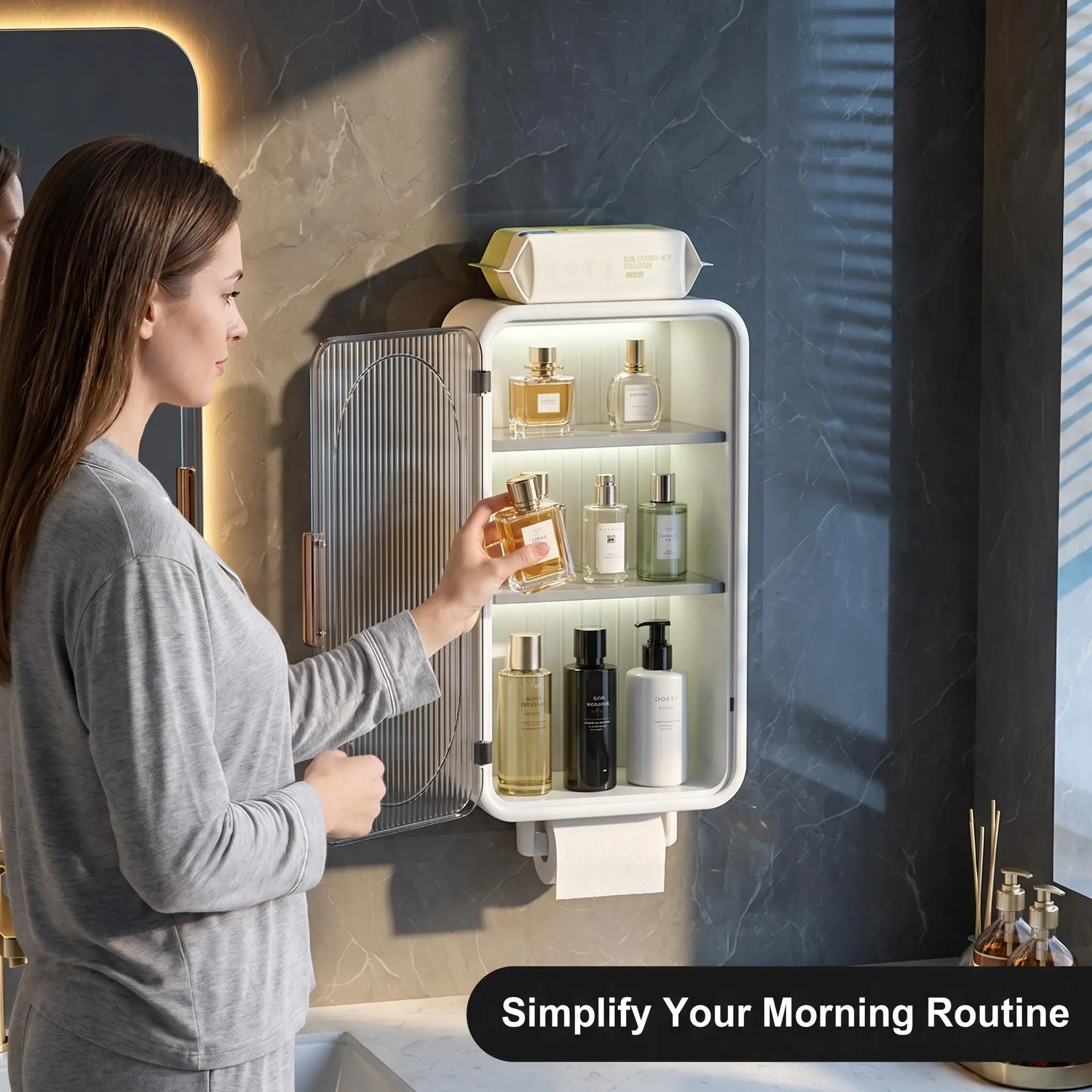 Wall Mounted Small PVC Medicine Cabinet with 2 Shelves, Acrylic Dustproof Door Home Storage Organizer