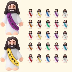 25 Pcs Mini Jesus Figures Original Design Decor Easter Egg Stuffers - Cute Jesus Ornaments Toys to Hide and Seek Tradition Religious Party Favors Sunday School Baptism Gifts Celebrate Random Colors
