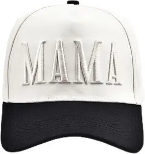 Women’s Mama Trucker Hat Trendy, Embroidered Adjustable Mom Baseball Cap, Two-Tone Ponytail Hat for Outfits Vintage Everyday Wear