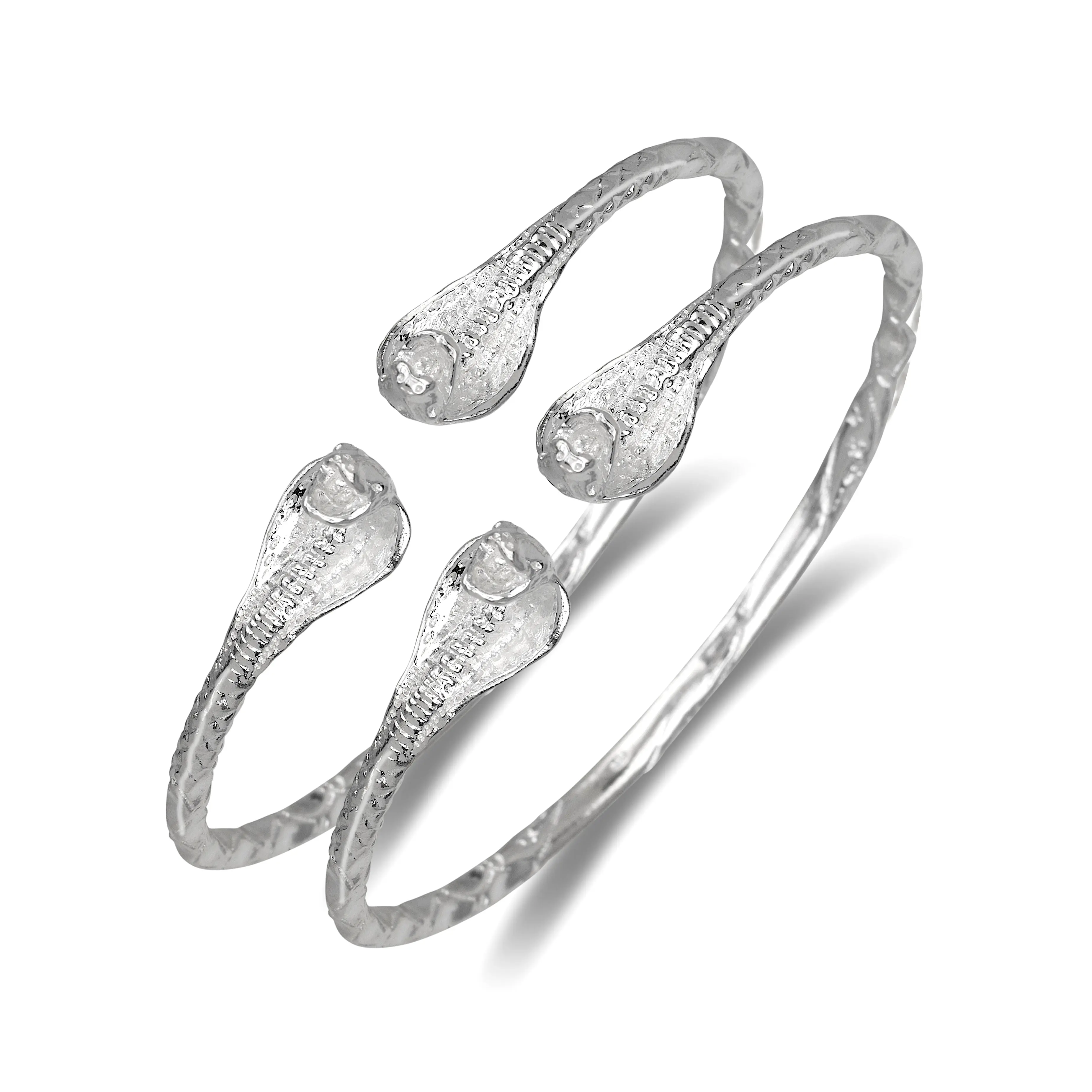 BETTER JEWELRY Bangles, Solid .925 Sterling Silver with Etched Cobra Heads, West Indian Style Pair for Adults, Unisex