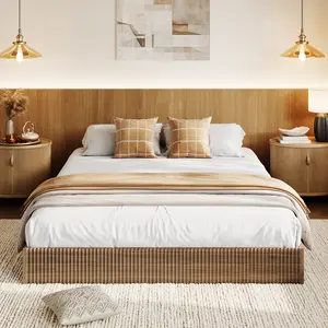 Wood Platform Bed – Fluted Design Minimalist Bed Frame, Noise-Free & Easy Assembly, No Box Spring Required