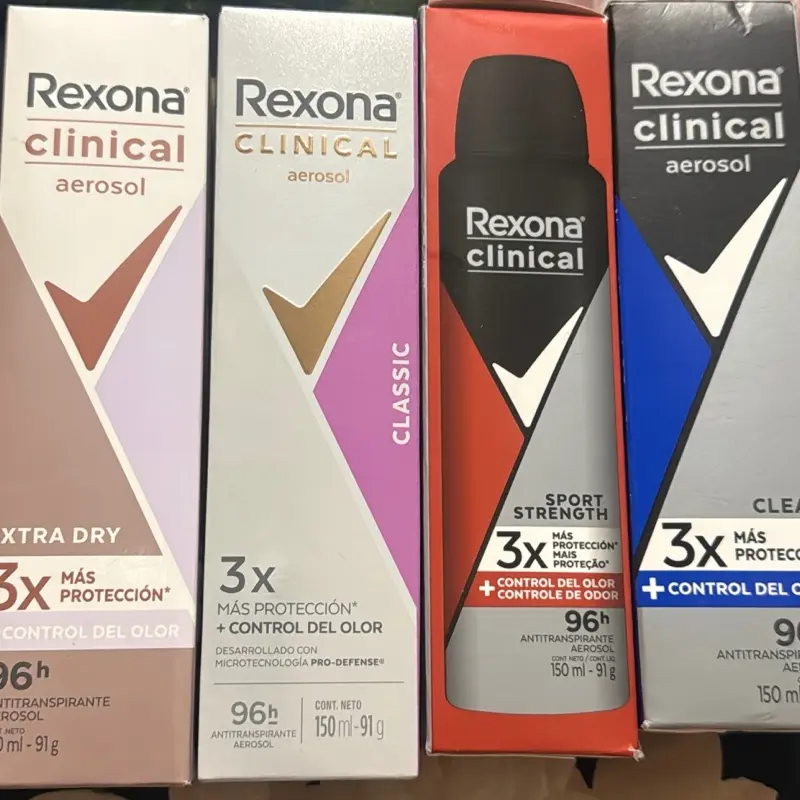 2 pack Rexona Clinical Aerosol. 96 hr antitranspirante aerosol. 3X más protección . 91 grams Extra Dry