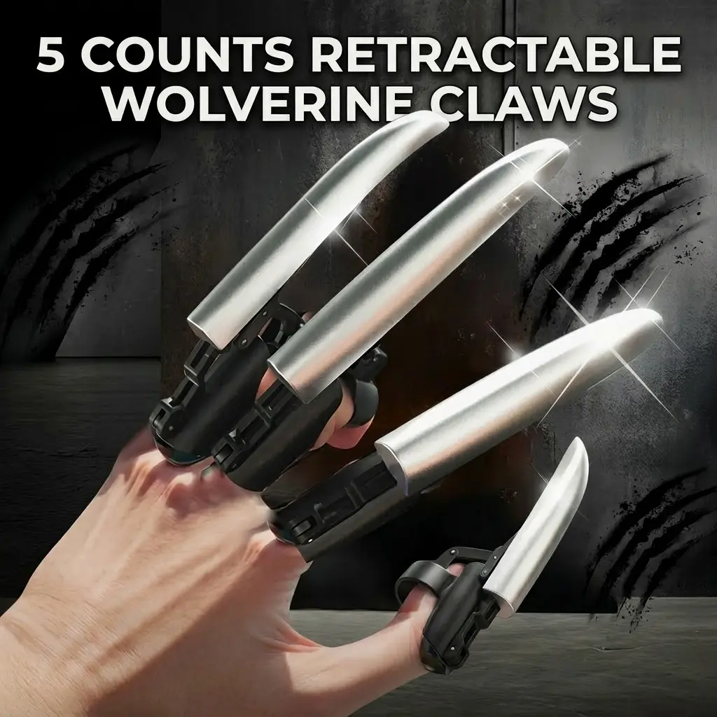 1 set mechanical retractable wolf claw, 5-claw design realistic 3D Halloween wolf claw glove, cosplay costume prop for party decoration