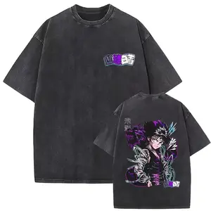 Wanted YuYu Hakusho Kurama Hiei Yusuke Kuwabara Vintage Washed T Shirt Men Anime Cartoon Oversized T-shirt Male Retro T-shirts 12,fathersdaygift