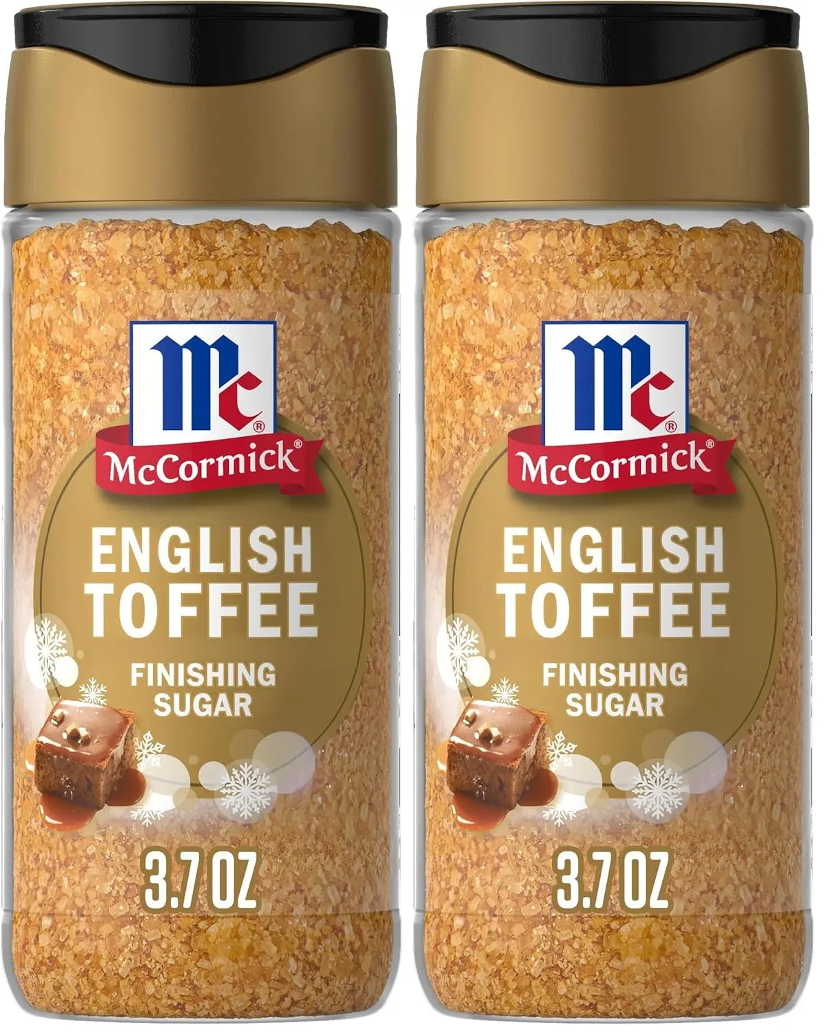Limited Edition English Toffee Flavor Finishing Sugar Sweetener (2 Bottles, 3.7oz Each, 8.32 oz Total) - Natural Ingredients, Sea Salt, Ambient Cupboard Storage, Convenient Pack Topping for Coffee, Desserts, Two Bottles