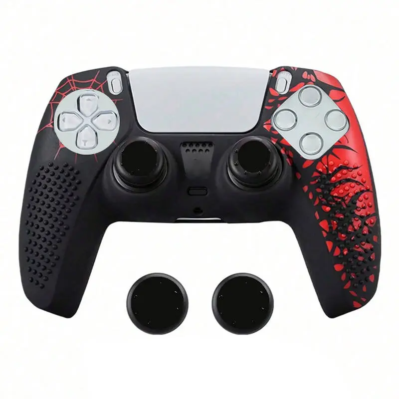 100% Brand New PS5 Controller Non-Slip Soft Silicone Sleeve - Shockproof Ergonomic Grip Cover, Includes Touchpad Spider Sticker & 2 Spider-Style Joystick Caps, Father's Day Gift for Everyday Wear, Dust Protection & Easy Pressing Buttons Console Gamepad