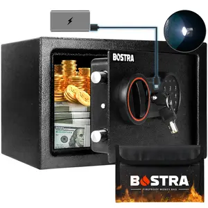 Bostra Steel Safe 0.5cubic Document Safe with Digital Keypad Lock and Document Fireproof Bag, Suitable for Home, Hotel, Office, Safekeeping of Valuables and Money  7.87"x12.2"x7.87" Security Box Coin Box