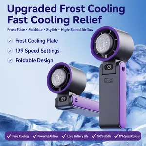 Portable Handheld Fan with Cooling Mist, 199-Speed Adjustable USB Rechargeable Mini Turbo Fan, Foldable Pocket Fan with Digital Display for Travel, Outdoor, Gym & Office
