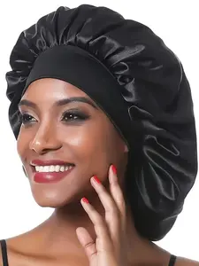Solid Color Satin Sleep Bonnet, Wide Band Sleeping Cap, Soft Comfortable Night Cap for Women & Girls, Hair Bonnet
