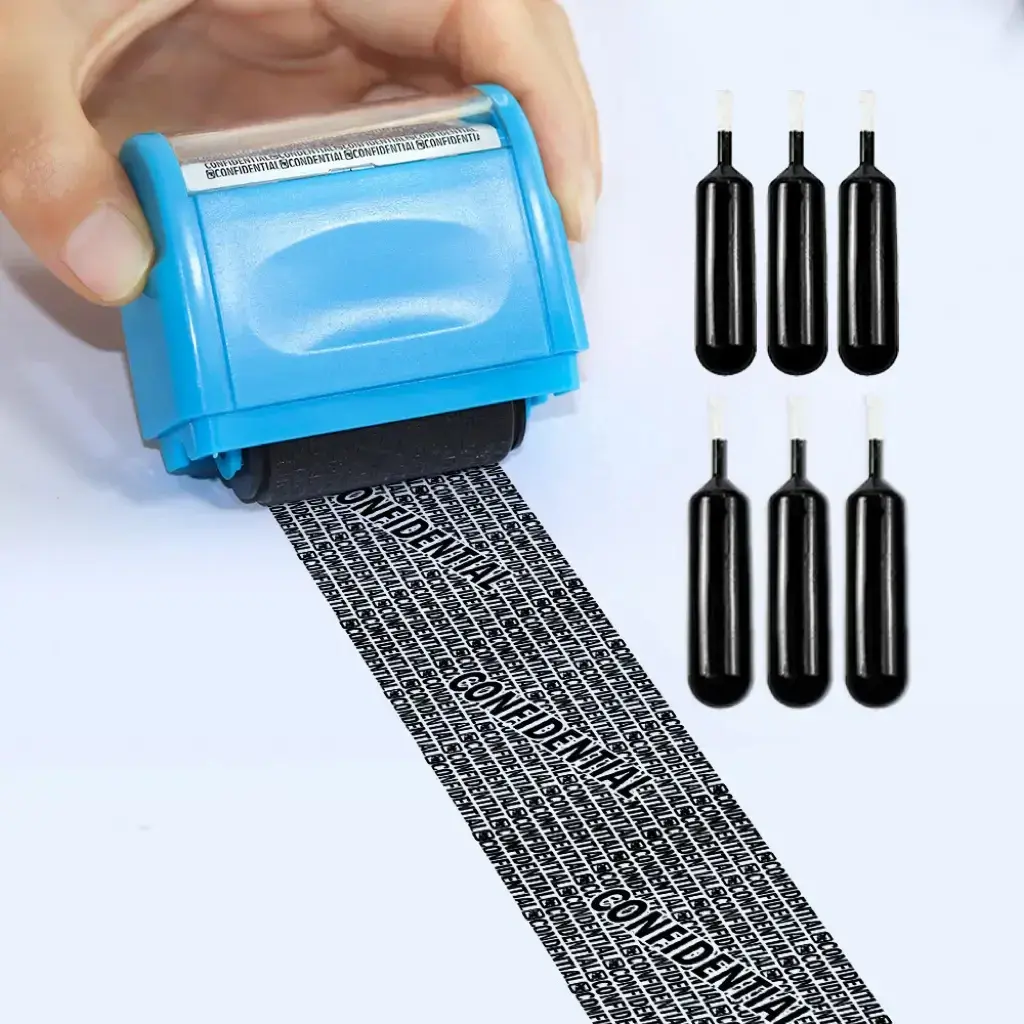 6 Refill Inks Privacy Protection Roller Stamp, 100M Wide Coverage Identity Theft Prevention Stamp for Mail, Documents, Addresses and Account Information,privacy roller stamp,identity theft protection roller stamp