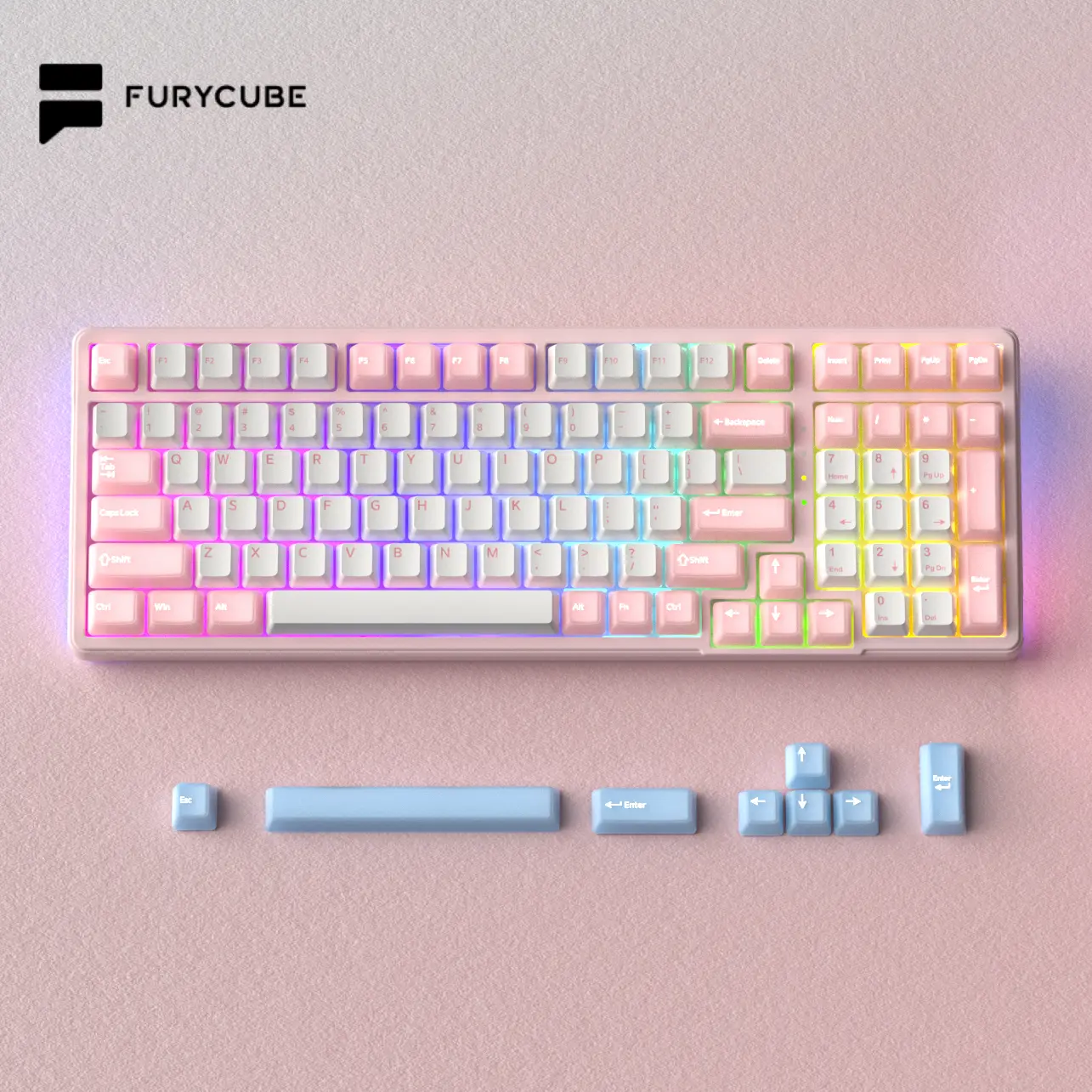 FURYCUBE K99 Pro Wireless Creamy Mechanical Keyboard Bluetooth 2.4G Tri-Mode Side Engraved Gaming For Laptop Computer 99 Keys RGB PBT Keycaps 3/5 Pin Hot key cappuller CustomPink RGB Gaming Keyboard Gift Guide Pink Matcha Green