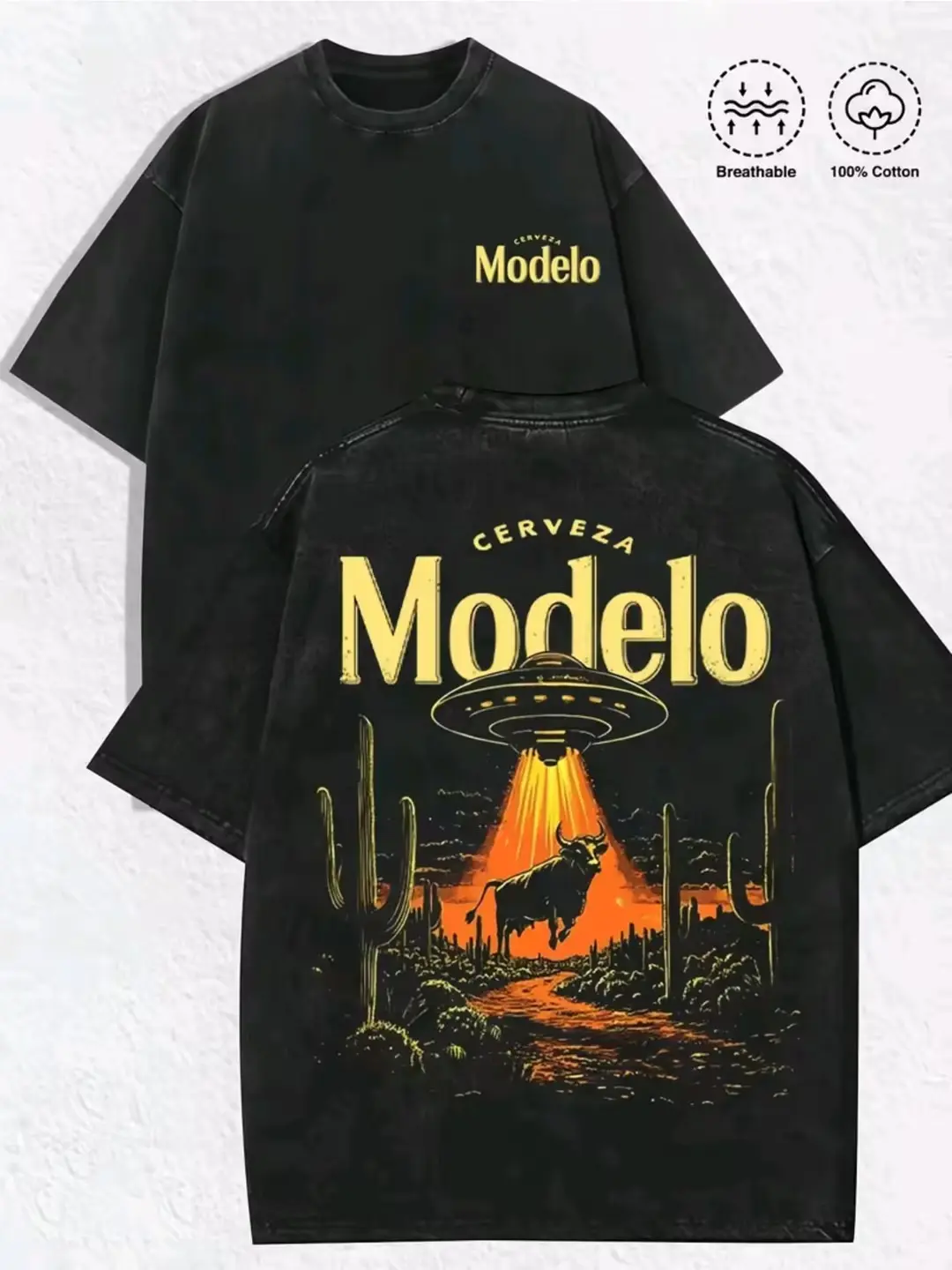 Retro Washed Short Sleeve T-Shirt, Western Bull Graphic Printed Streetwear Shirt, Cotton Unisex Oversized Tee, Streetwear Meetups Great Gift for Sci-Fi Western Fans