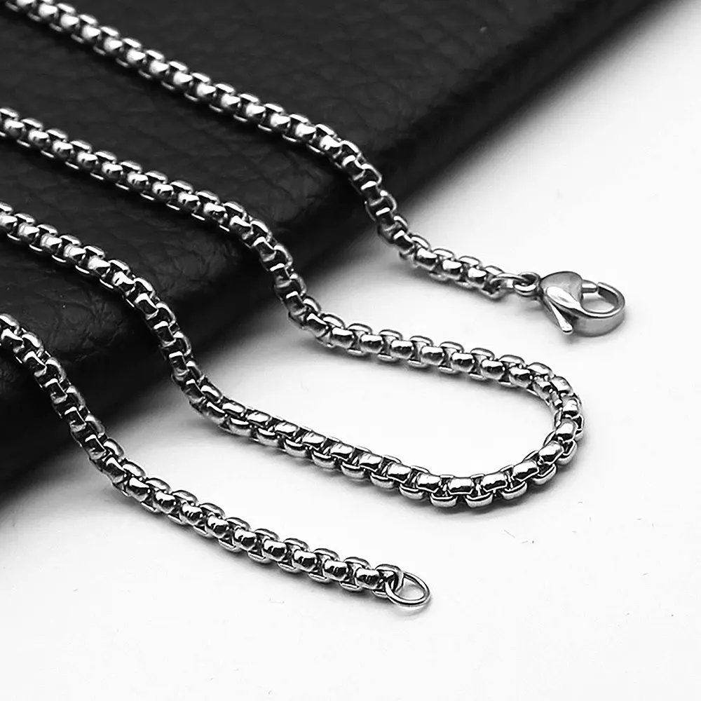 TOP-FASHION - 1Pc Stainless Steel Square Rolo Stainless Steel Chain Necklace Round Box Necklace Men Women Width 2mm-5mm