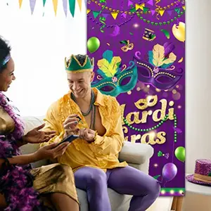 2D Flat Door Banner 1pc, Mardi Gras Decoration, Party Decorations, New Orleans Costume Ball, No Power Required, Pull Flag Banner