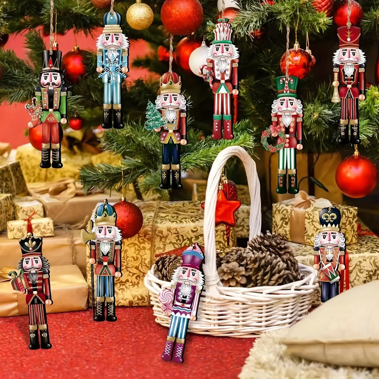 Classic Christmas Festive Nutcracker Decorative Ornaments Set, Hanging Artificial Wood Nutcrackers Seasonal Decorations for Holiday Tree Gifts Indoor Wall Fireplace Accessories Wooden