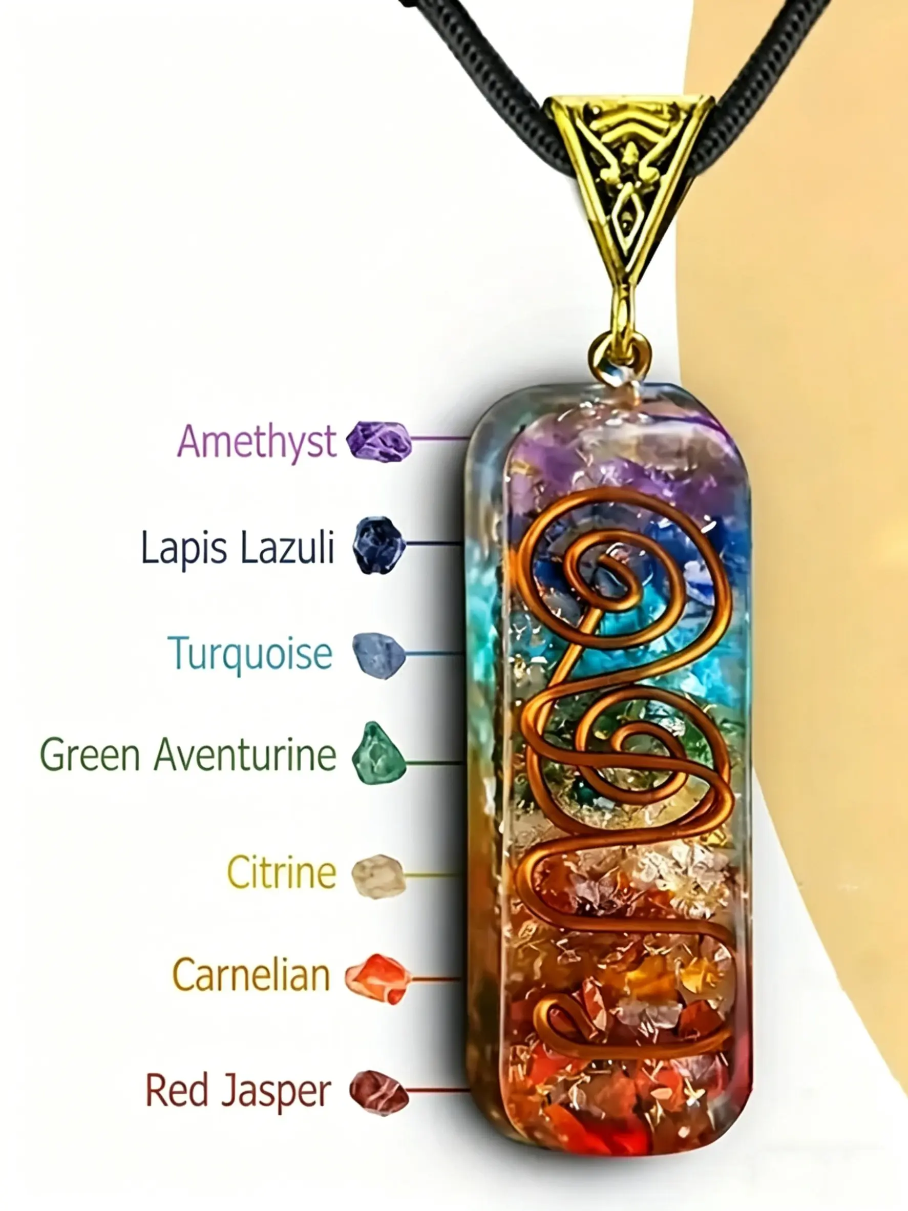Orgonite Chakra Healing Necklace, Chakra Circle Necklace, Jewelry Necklace, Crystal Jewellery, 7 natural crystal stones set to align your energy centers, Great gift for yoga lovers, mindfulness practitioners, or anyone seeking calm and positivity