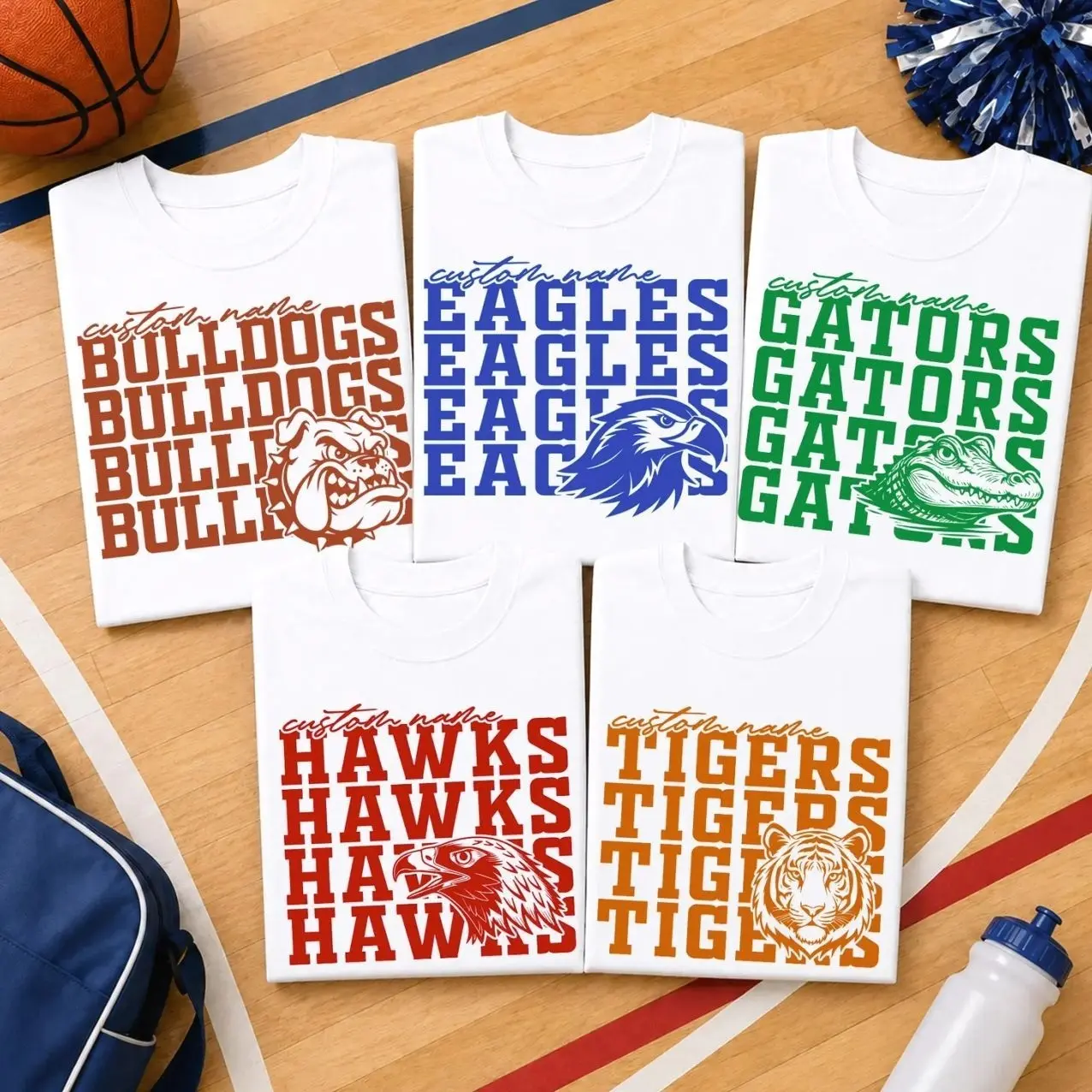 Personalized Stacked Mascot Shirt, Custom Name Repeat Team School Spirit Tee, Modern Game Day Football Top