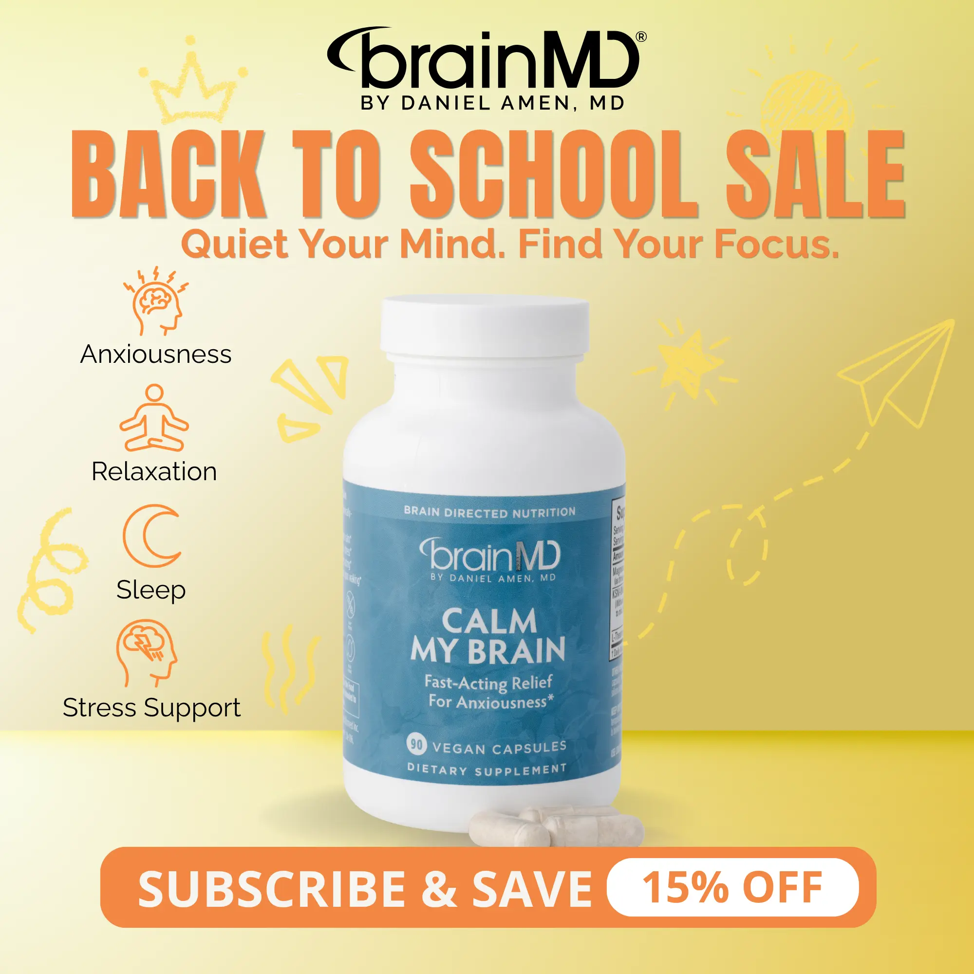 Calm My Brain | BrainMD | 90 Capsules | Fast-Acting Stress & Anxiousness Support | Calm Focus & Restful Sleep Support | KSM-66 Ashwagandha with L-Theanine & Magnesium
