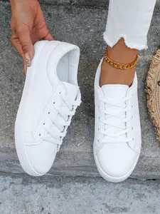 Women's Minimalist Metal Decor Round Toe Flat Casual Shoes, PU Leather, Rubber Sole, All Seasons, Commuter Party Daily Wear, Casual Trainers