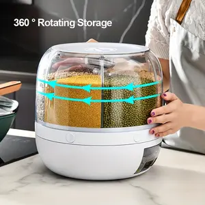 Household kitchen rice bucket, grain storage container, one-click quantitative grain dispenser