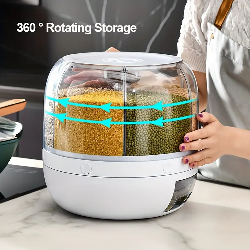 Household kitchen rice bucket, grain storage container, one-click quantitative grain dispenser
