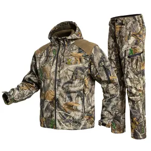 Quiet Hunting Suit Camouflage Softshell Clothes Clothing Gear Hoodie Jacket Pants For Men