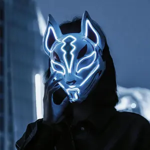 Halloween Mask LED Light-Up Fox Japanese Horror Ghost Face Party COS Full Face Cyberpunk Fortnite Comfortable Breathable Black KN95 Masks with String Goat Skull Monster Cosplay