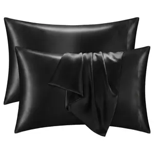 2 Pack Satin Pillowcase Silk Like Pillow Cases 20x30 inch Black Cooling Pillow Cases with Envelope Closure for Hair and Skin Queen Size
