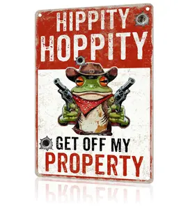 Hippity Hoppity Get Off My Property Sign Funny Metal Signs for Outdoors Frog Decor No Trespassing Warning Wall Art 8x12 inch