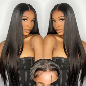 220% Glueless Wigs Blended Human Hair Pre Plucked Pre Cut 5x5 Straight Lace Front Wigs Human Hair Wigs for Women No Glue Hd Lace Closure Wigs Natural Black Color