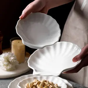 Shell Shaped Serving Plate, 4 Counts/set Ceramic Dessert Plate, Snack Plate, Food Plate, Kitchenware for Home Use, Party Supplies