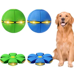 2PCS Magic Bouncing Doggy Disc Balls with 3 Lights, Flying Saucer Ball Toy for Large Medium Small Dogs, Transforming Pop Up Ball for Kids & Pets, Outdoor Interactive Ball