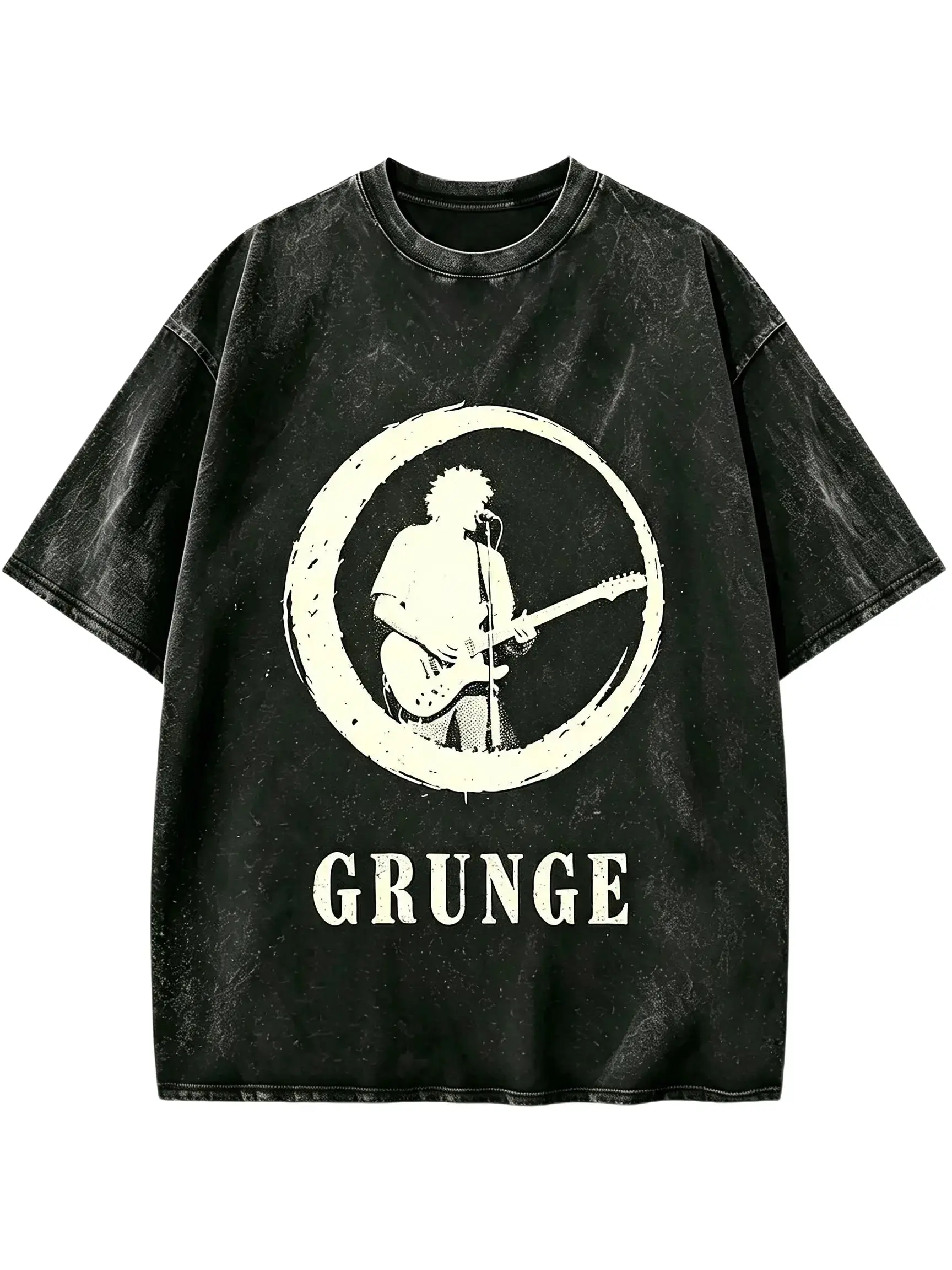 Styles Vintage washed Grunge Rock Singer Silhouette Graphic T-Shirt, Oversized Distressed Black 90s Band Music Festival Short Sleeve Unisex Punk Streetwear Tee