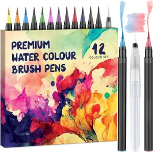 Watercolor Brush Pens - 12 Vibrant Soft Tip Coloring Markers with Blending Brush -  Art Supplies for Calligraphy, Lettering, Coloring & Journaling
