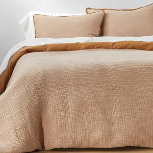 Full/Queen Textured Chambray Cotton Duvet & Sham Set Warm Brown - Casaluna