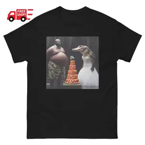 [100% Cotton] Gumbo Slice & Alligator Wedding T-Shirt |   Funny Meme Shirt With Pizza Cake |   Viral Humor Graphic Tee T-Shirt For Men And Women