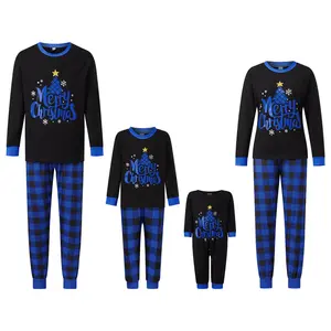 Christmas Pajamas Family Matching Outfits Adult And Kids Star Tree Print Tops+Pants Xmas Sleepwear Loungewear Pajamas Sets