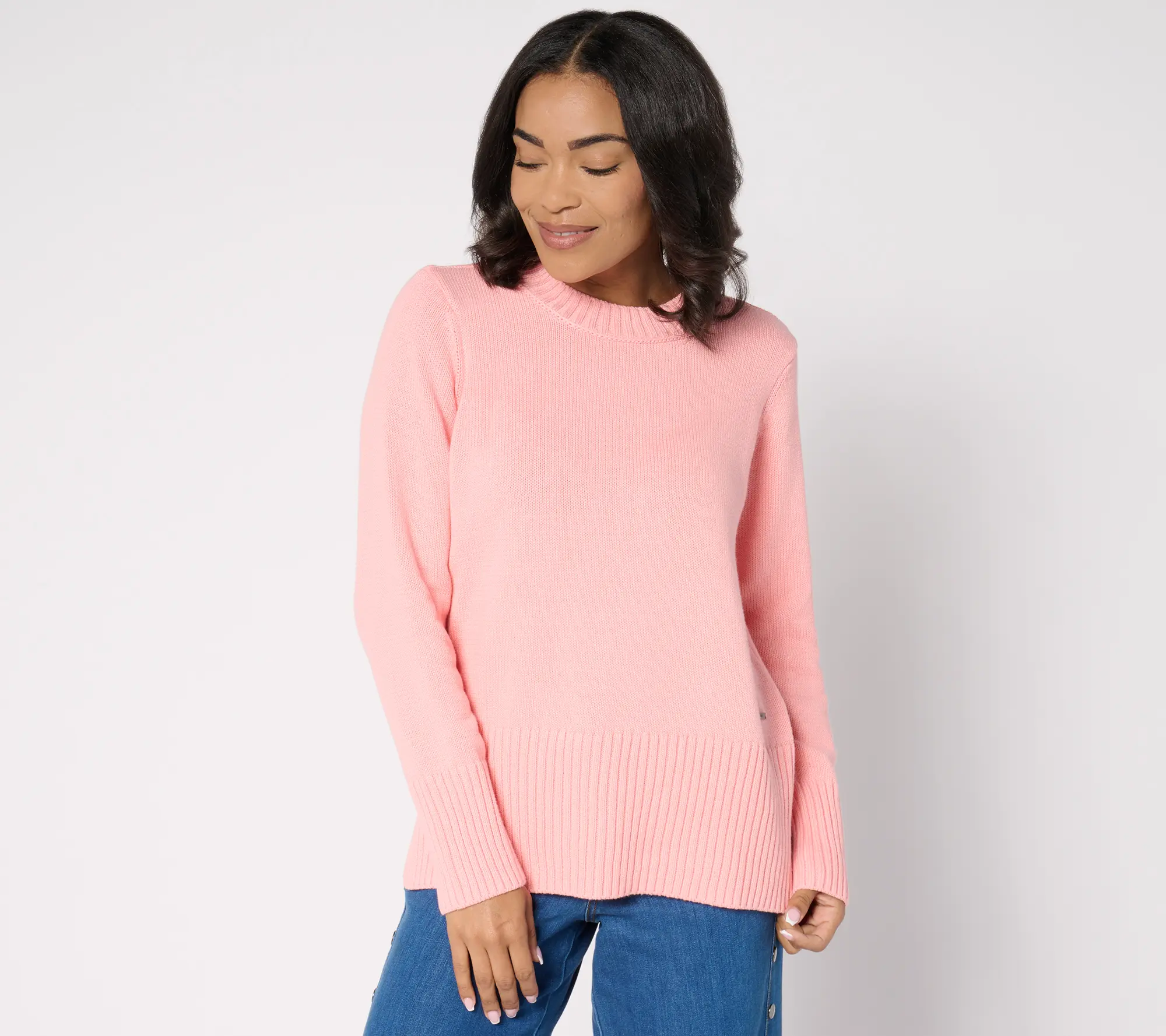 Peace Love World 100% Cotton Crewneck Sweater w/ Pop Color Detail Peace Love World 100% Cotton Crewneck Sweater w/ Pop Color Detail