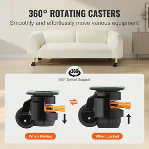 VEVOR Leveling Casters, 4-Pack Heavy Duty 360 Swivel Caster Wheels Hold up to 1100 lbs Load, 2 inches Caster Diameter, Adjustable Casters with Upgraded Handle Design and Feet for Workbench Machine
