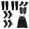 Youth Football 5-7Pc Gear Set - Comfortable, Medium Stretch 5Pc Full Set with Self-Adhesive Sports Bandages, PP Plastic Shin Guards, Socks, Carry Bag for Easy Transportation, On-the-Go Sports Training, Matches
