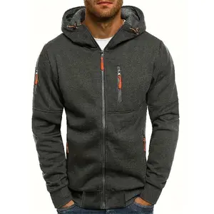 Men'S Heavyweight Hooded Jacket - Full-Zip Front Closure, Hooded Sportswear Coat for Gym, Running, Casual Outfits - Machine Washable Outerwear for Fall/Winter - Available in Black/Gray/Blue/Red/ - Ideal for Everyday & Formal Events, Gym Apparel, Sporty De