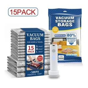 15 Extra Large Vacuum Storage Bags- Space-Saving Compression Set, Reusable, Suitable for Clothes and Bedding- Perfect for Dormitories, Closets, and Moving