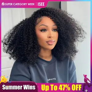ISEE HAIR Afro Curly Wear Go Invisible Hairline Hair Half Wig Glueless Human Hair Wigs Seamless Flip Over Wig With Draw-strings No Lace Seamless Flip Over Wig Updo Down Style 10 Seconds Flip-over Wig Beginner-friendly Vacation Hair #Summervibess