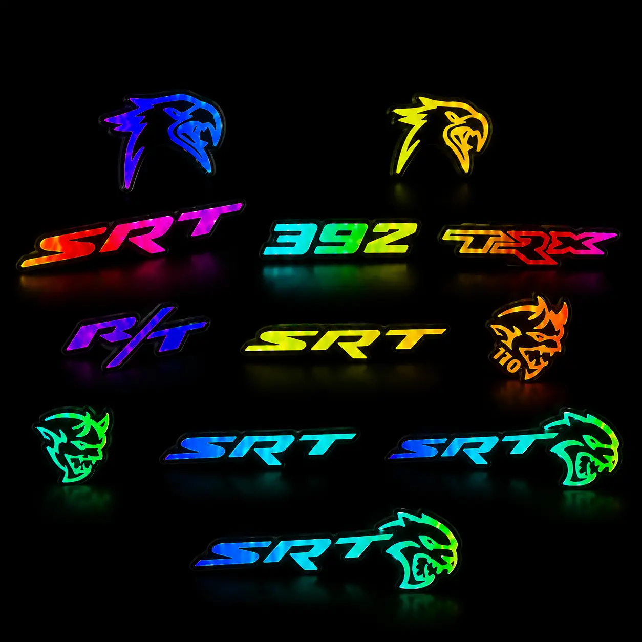 RGB LED Grille Badge with Bluetooth Controller & Phone Brightness Adjustment - Fits SRT, Hellcat, Scat Pack; Mopar Cars Including Dodge Charger, Challenger, Durango, Grand Cherokee, Jeep, Ram Car Exterior LED Lights Sticker