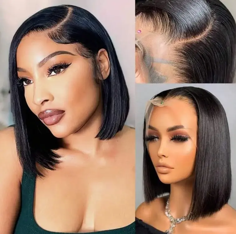 Bob Wig Human Hair 13x4 Hd Lace Front Wigs 180 Density 12 Inch Short Straight Bob Frontal Wigs Transparent Lace Pre Plucked with Baby Hair Glueless Wigs Brazilian Hair for Women Natural Black