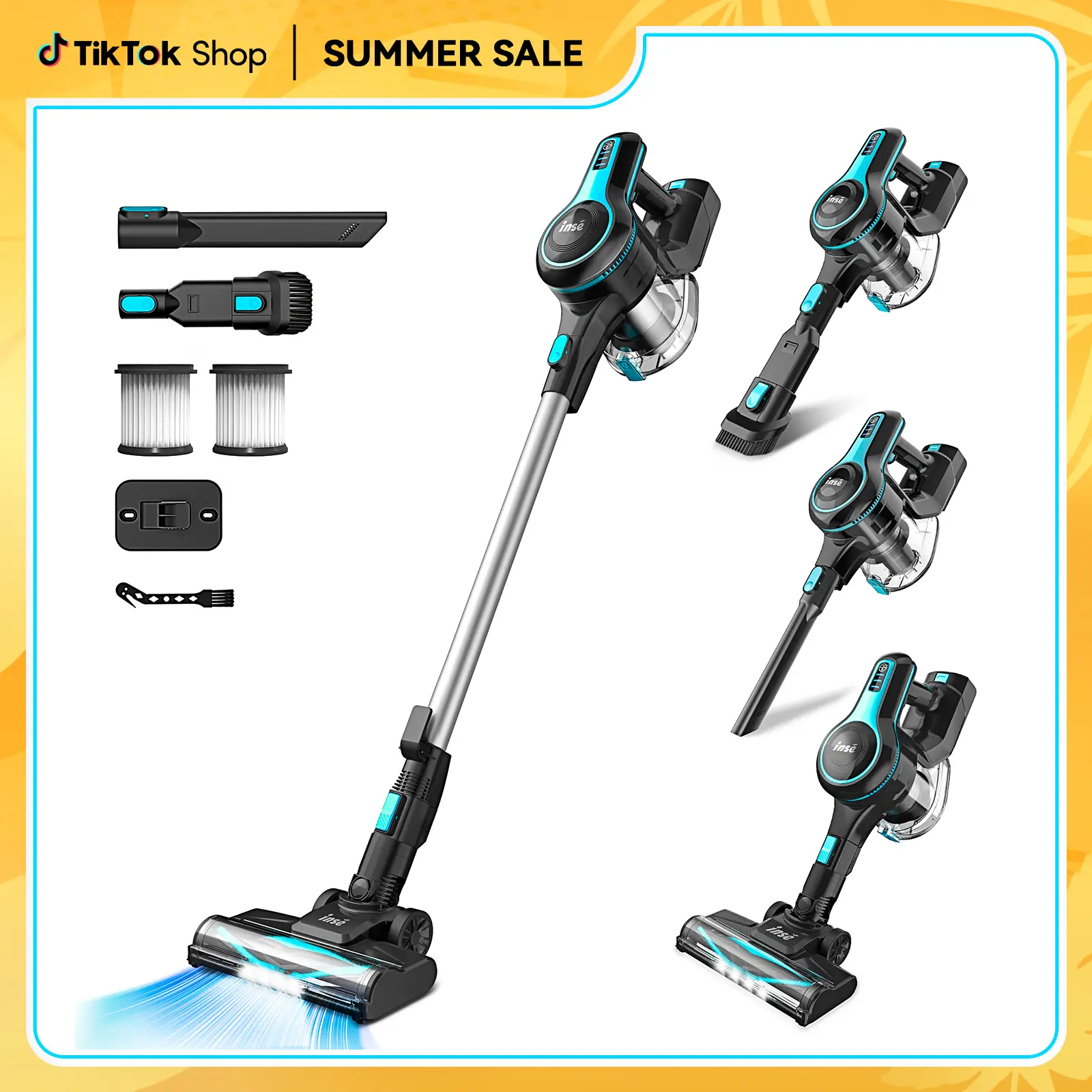 INSE Cordless Vacuum Cleaner for Home,Upgraded 30kPa/40Mins Stick Vacuum Lightweight with Self-Standing, pet lovers N520 Summer Sale