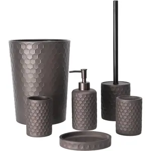 Bathroom Accessory Set - 6 pcs Bronze Bathroom Accessories Set with Trash Can, Toothbrush Holder, Toothbrush Cup, Soap Dispenser, Soap Dish, Toilet Brush with Holder - Accessoire Salle de Bain