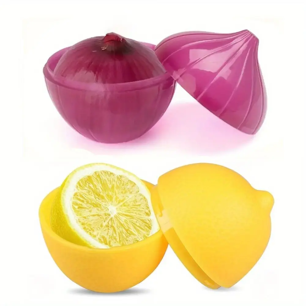 Set of 2 Lemon & Onion Food Storage Containers, Versatile Plastic Boxes, Safe for Freezer, Flip-Top Design, Hand Wash Only, Kitchen Preservation, Fruit Storage Containers, Containers with Lids